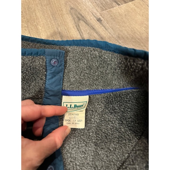 Vintage L.L. Bean Women’s Fleece Snap Pullover Gray Teal Size Large - Picture 3 of 4